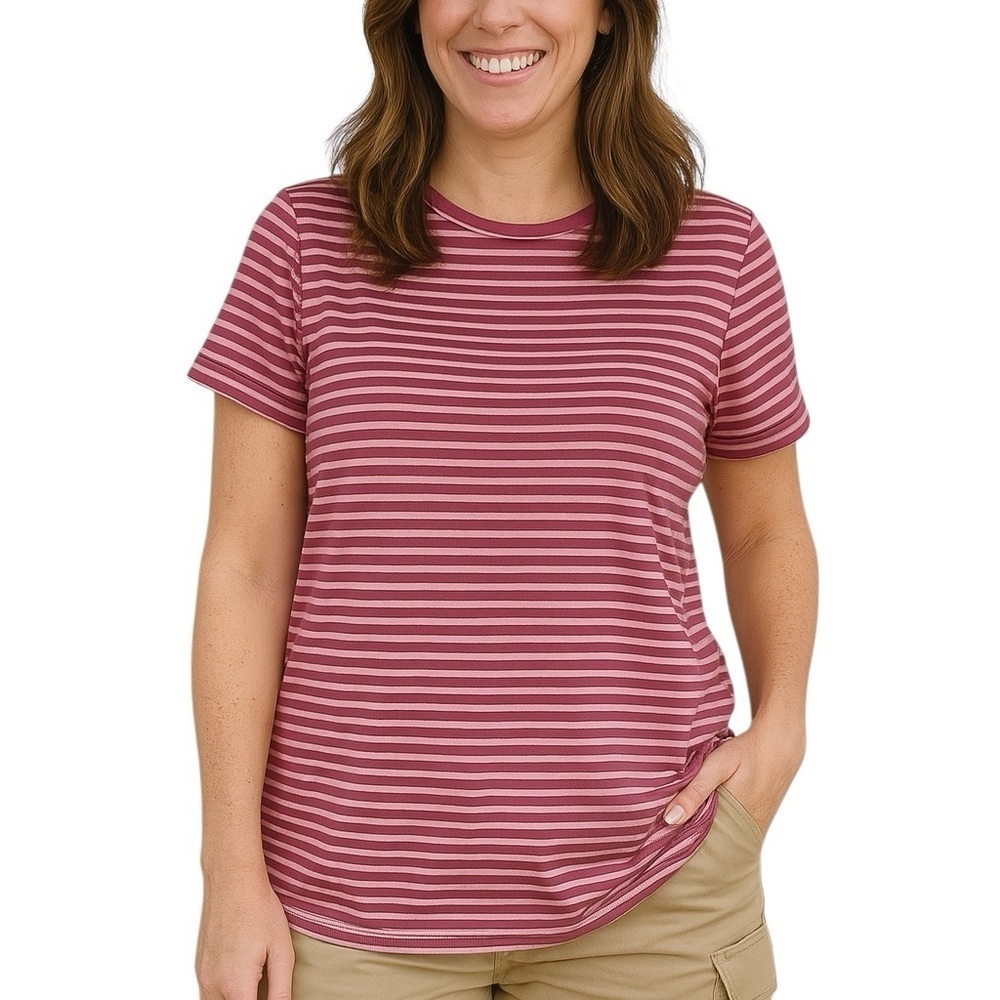 Columbia Large Pink Stripe Short Sleeve DriFit Workout Casual Scoopneck Tshirt